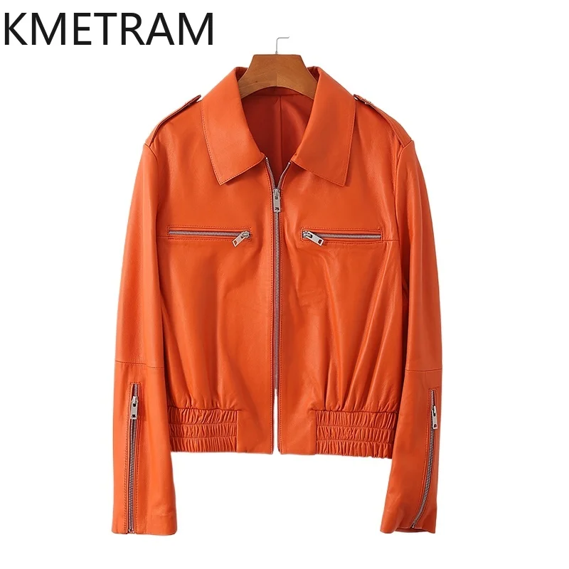 100% couche supérieure vestes en peau de mouton femme décontracté court motard veste en cuir véritable 2025 nouveau dans les vêtements d'extérieur automne femmes vêtements kolات