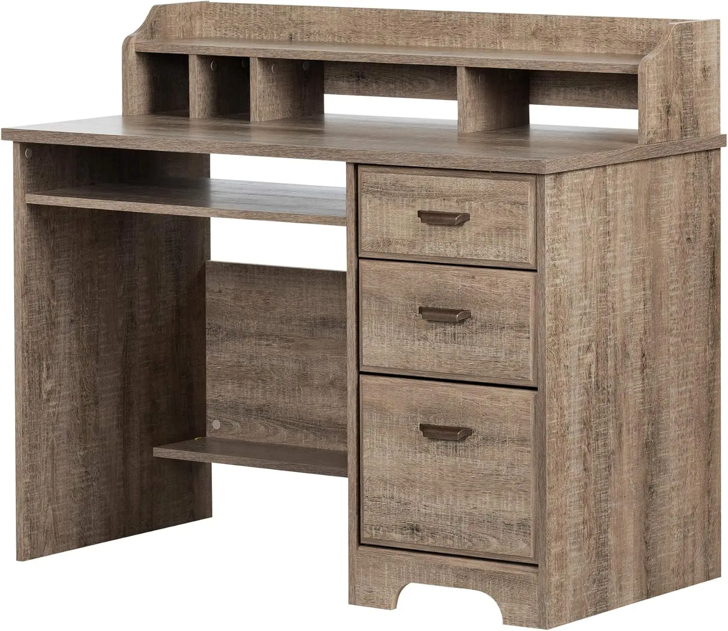 Versa, Weathered Oak Computer Desk with Hutch,