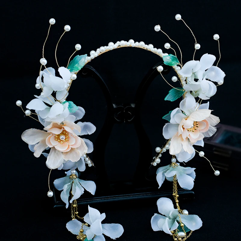 Hanfu Haar Reifen Vintage chinesische Blumen Perle Quasten Prinzessin Kopf bedeckung Buyao Braut Haarschmuck Frauen Mädchen Haarschmuck