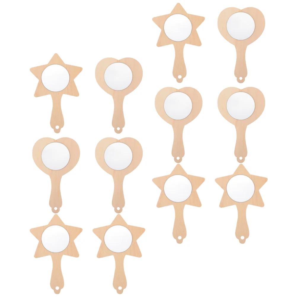 ชุดกระจกไม้ DIY 12 ชิ้น กระจกถือแบบไม่มีสีสำหรับงานฝีมือเด็ก กระจกมินิตกแต่งน่ารัก กระจกถือมีด้ามจับ