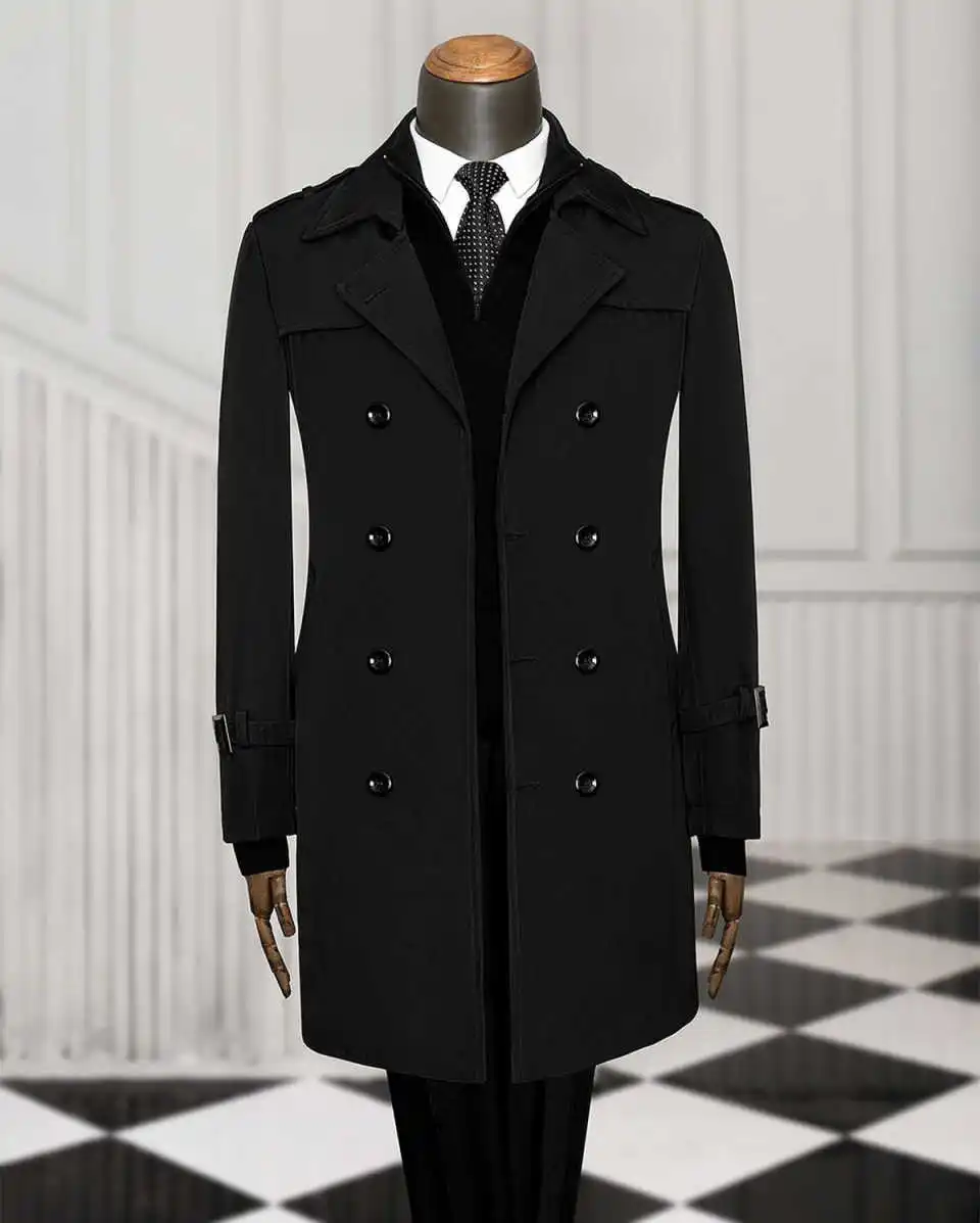 Pardessus à double boutonnage pour hommes d'affaires modernes, manteau noir, coupe couvertes, fête formelle, haut chaud d'hiver, vêtements d'extérieur personnalisés