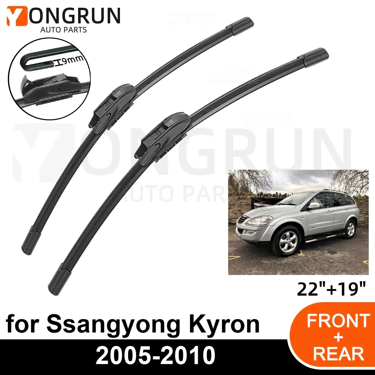 

Стеклоочистители передние Автомобильные для SsangYong Kyron 2005-2010, резиновые щетки стеклоочистителя 22 + 19 дюймов, аксессуары для лобового стекла автомобиля