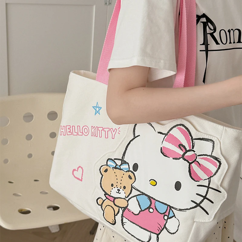 

2024 Sanrio My Melody Canvas Bag Kawaii Kuromi Crossbody Single Shoulder Bag Cute Cartoon Cinnamoroll Shopping Bag Gift for Girl