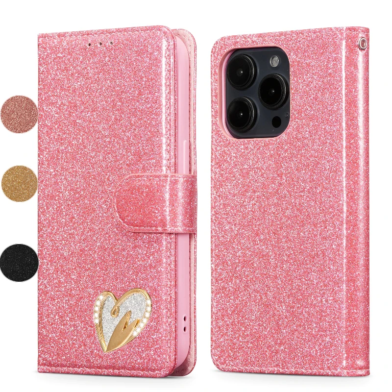 

Bling Flash Leather Magnetic Flip Phone Cover For iPhone 15 14 Plus 13 Mini 12 11 Pro XR X XS Max 7 8 Plus Protective Case