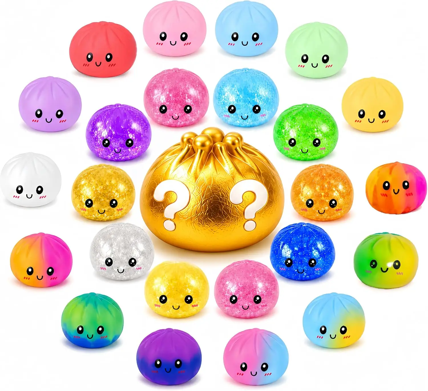 

Dumplings Squishy Mystery Box, Random 1 of 24 Colors, Cute Dumplings Stress Balls, Sensory Fidget Toys for Anxiety Relief, Perfect for Party Favors, Birthday Gifts & Desk Toys (Colorful-1pc)