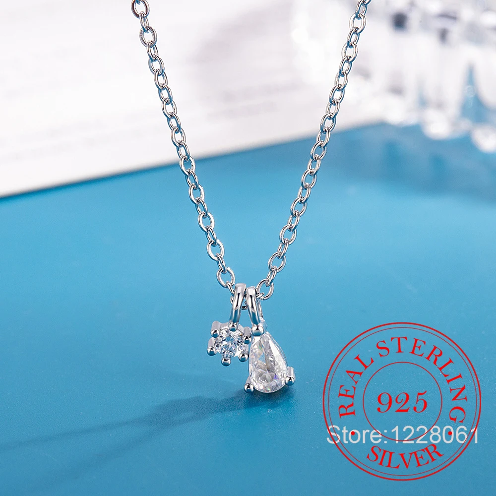 925 Sterling Silver Jewelry Luxury Crystal Waterdrop Pendant Necklace for Women Wedding Party Jewelry for Girls Friends Gift