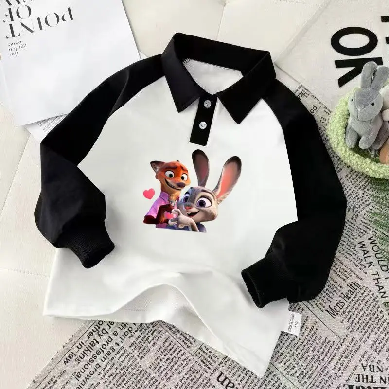 

Crazy Animal City Long-sleeved T-shirt Polo Shirt Cartoon Print Spring Autumn Boys and Girls Medium and Older Children's Top