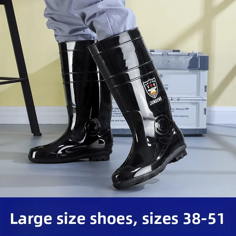 Large Size Military Boots Men's Rain Boots Mid-Calf Fleece Lined High-Calf Waterproof Plastic Shoes for Youth And Middle-Aged view 3