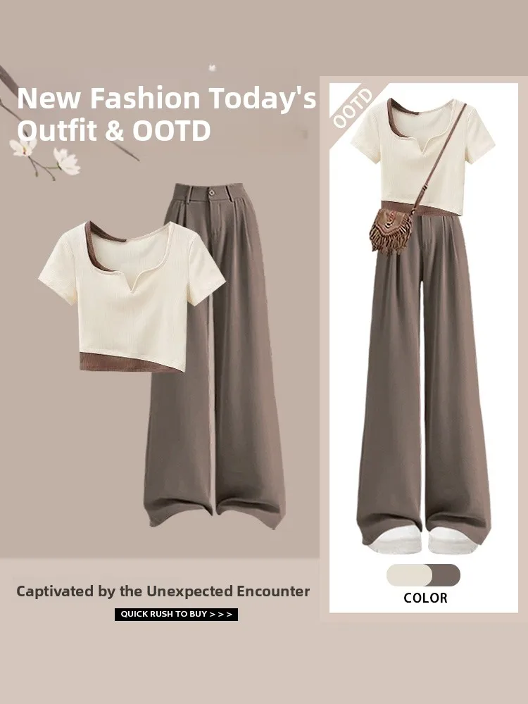 سليم صالح ارتفاع الخصر ort Sve تي شيرت المرأة مجموعة سراويل تقليدية اللون Blo الصيف Faion V Ne ألياف البوليستر طالب