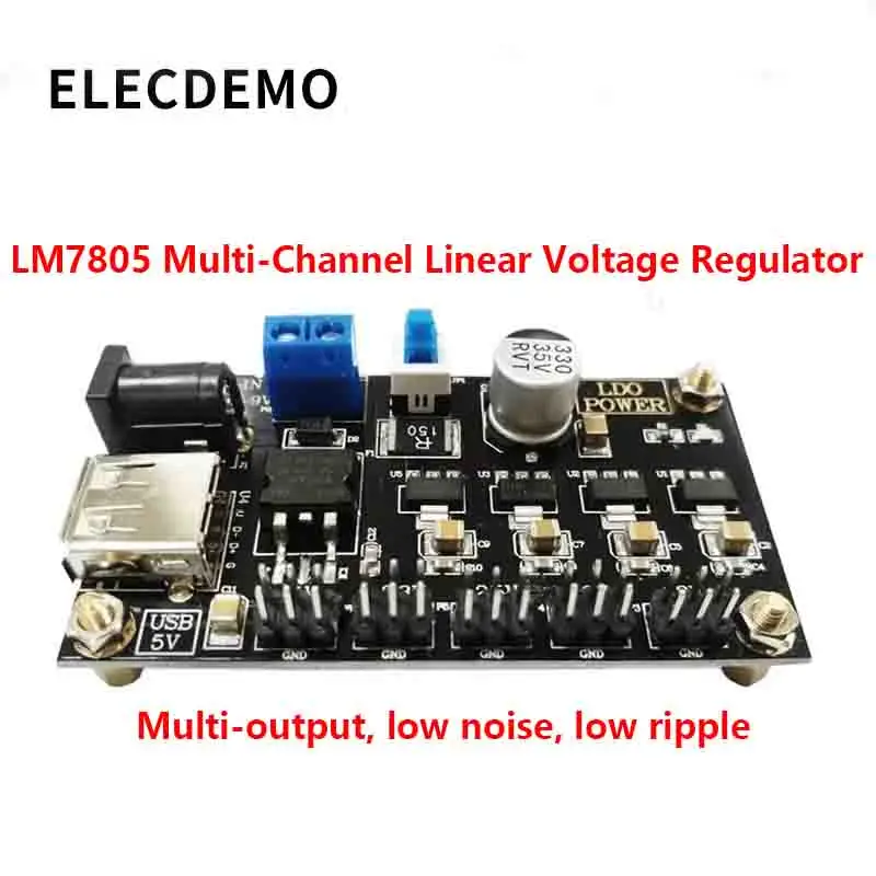 

LM7805 multi-line power module 6~9V to 5V/3.3V/2.5V/1.8V/1.2V voltage output function demo board