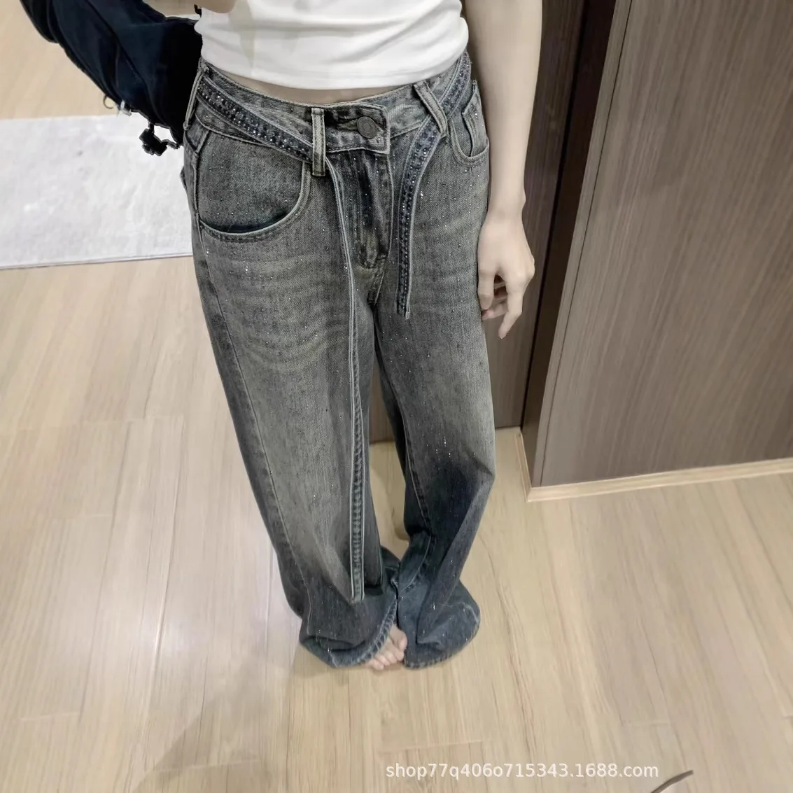 Ankle Length Solid Straight Jeans Bleached Jean Women Denim Pants Distressed Zipper Fly Loose Fit Washed Pockets Streetwear