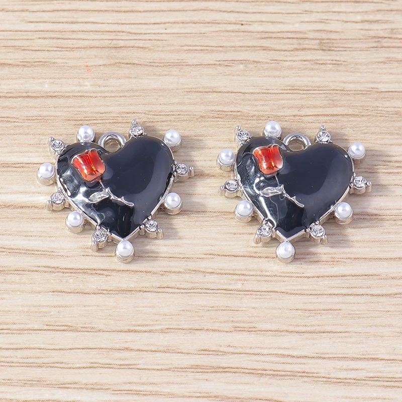 4 Stück 20x19mm Niedliche Emaille-Liebesherz-Anhänger für Schmuckherstellung, Ohrhänger, Halsketten, Armbänder, DIY-Bastelzubehör – Detail 7
