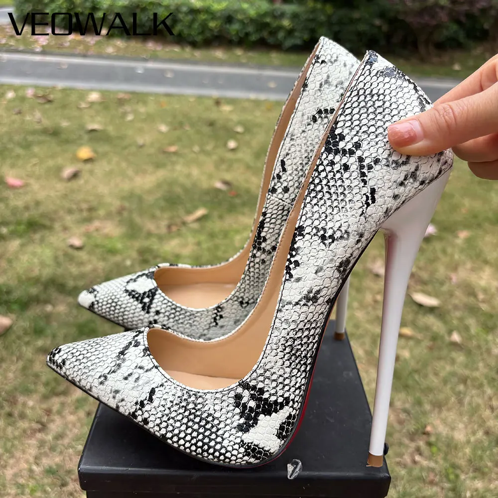 White Snake Pattern 16cm Extreme High Heels Slip on Pumps Photograph Sexy GAY Fetish Stage Crossdress Unisex Shoes Plus Size46