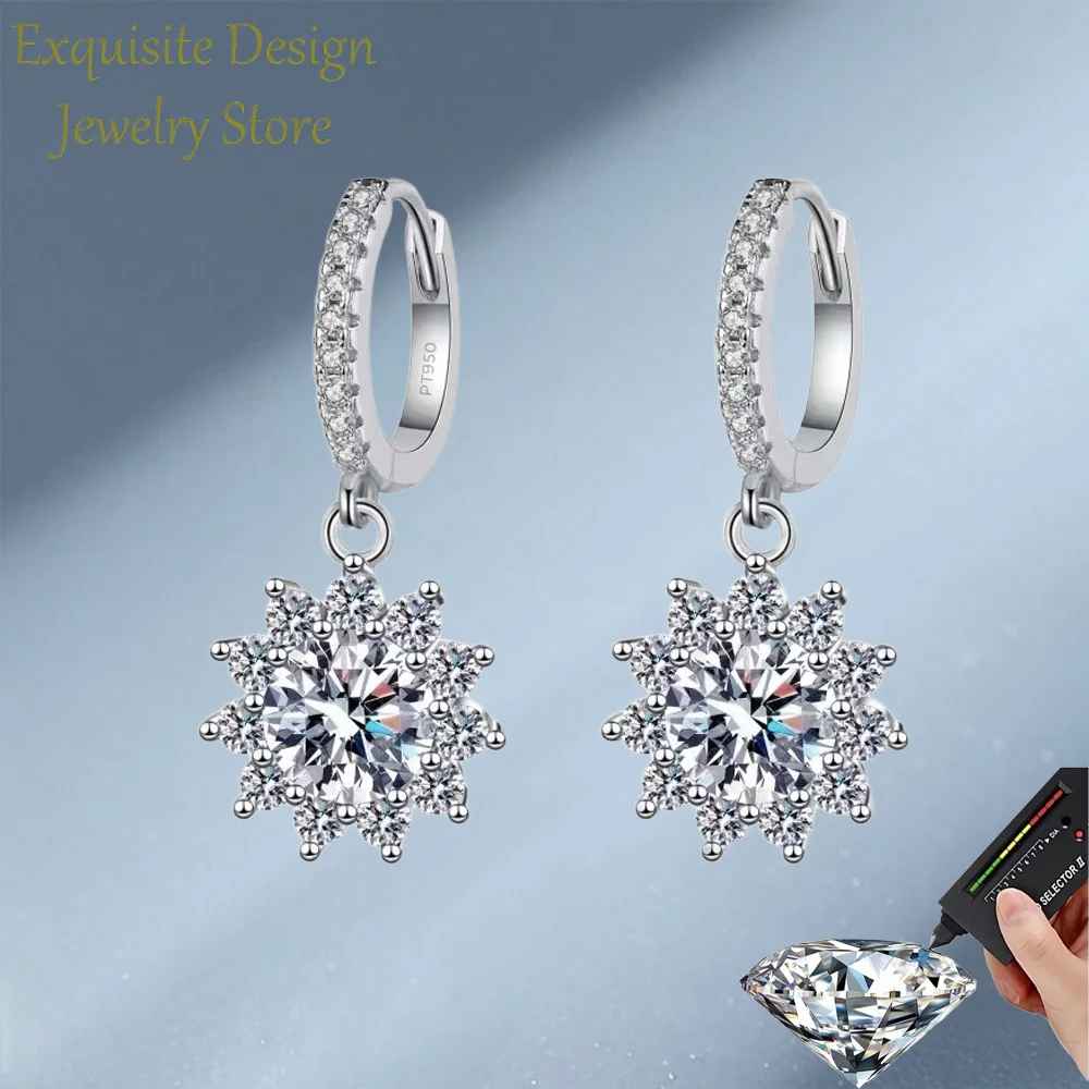 

Женские серьги-капли с блестящим муассанитом Vvs1 1/2 карата и бриллиантами, платиновые серьги PT950, праздничный подарок, ювелирные украшения для девочек