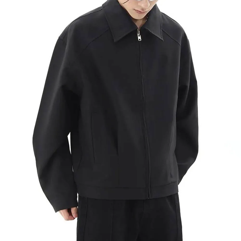 Autumn New Men's Solid Color Zipper Long-Sleeved Jacket American Retro Fashion High Street Loose Casual Simple Men's Tops 2025