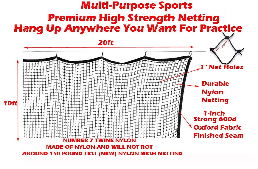 10Ftx20Ft All Season Strong MultiSport Netting for Golf Hitting Baseball Hockey