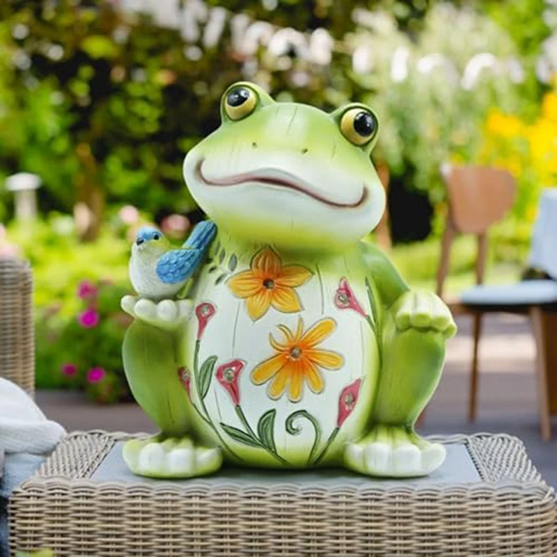 Decorazione rana con luce solare, statua da giardino in resina per l'arredamento del patio del prato del cortile di passaggio, arredamento esterno per l'inaugurazione della casa