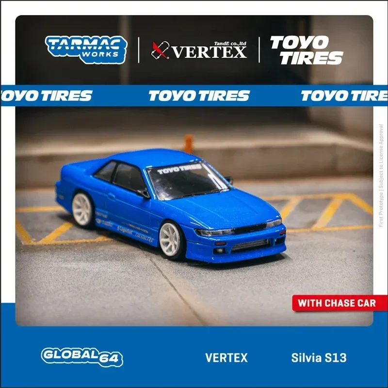 

Tarmac работает 1:64 VERTEX Silvia S13 синие металлические шины TOYO, литые модели автомобилей