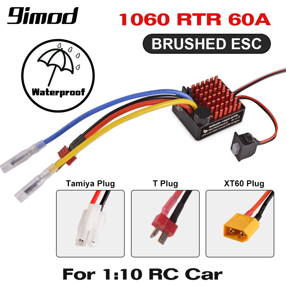 9IMOD 1060 RTR 60A ESC Brushed Electronic Speed Controller 2-3S LiPo Waterproof BEC 6V3A for 1/10 Axial SCX10 TRX4 TRX6 D90 HPI