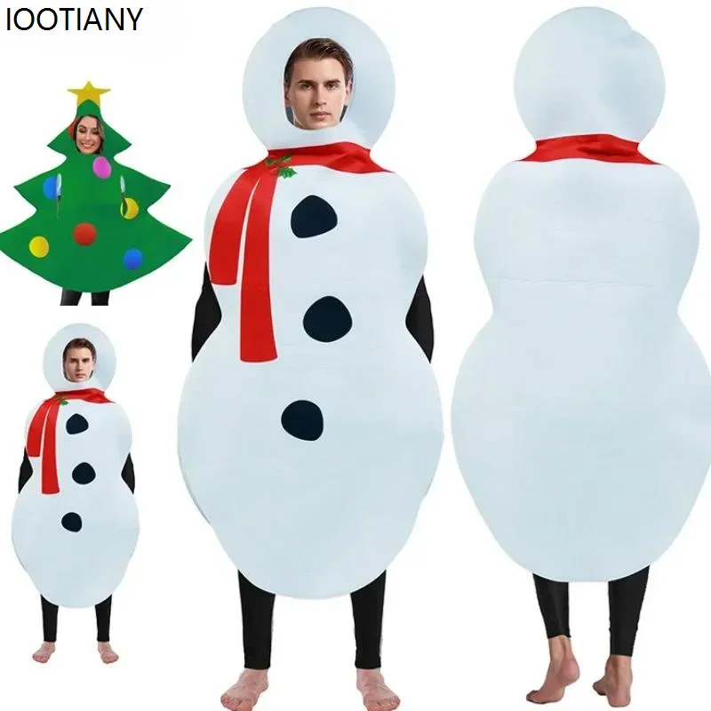 Unisex Christmas Tree Snowman Print Cosplay Jumpsuit Funny Party Masquerade Parent-child Suits Carnival Christmas Party Dress Up