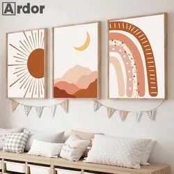 Boho Rainbow Heart Sun Alphabet Numbers Kids Room Posters And Prints Baby Wall Art Pictures Decor Nordic Nursery Canvas Painting