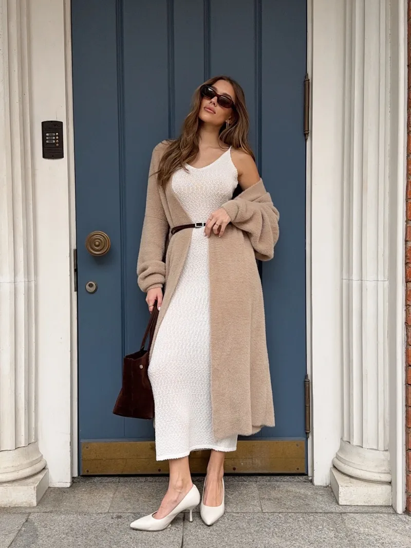 2025 A/W Trendy Elegant Knit Cami Dress Women's Stylish Vneck Slim Fit Vest Maxi Dress Must Have Fashion Staple For Office＆Daily