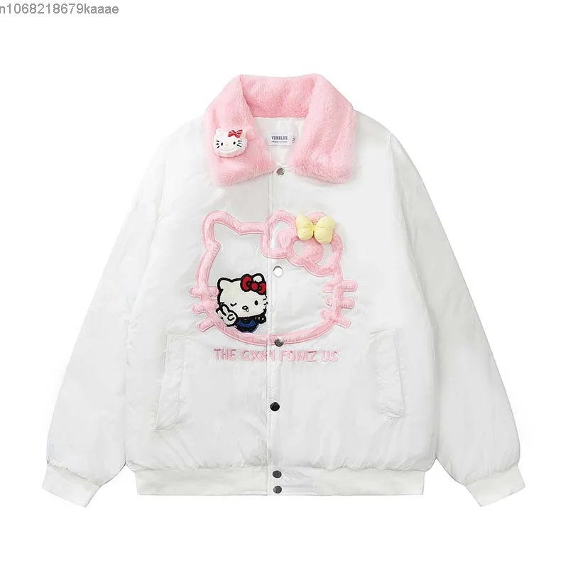 Sanrio Hello Kitty Women's Autumn Winter Sweet Cute Thick Cardigan Zipper Jacket Female Cartoon Fashion Leisure Warm Loose Coat