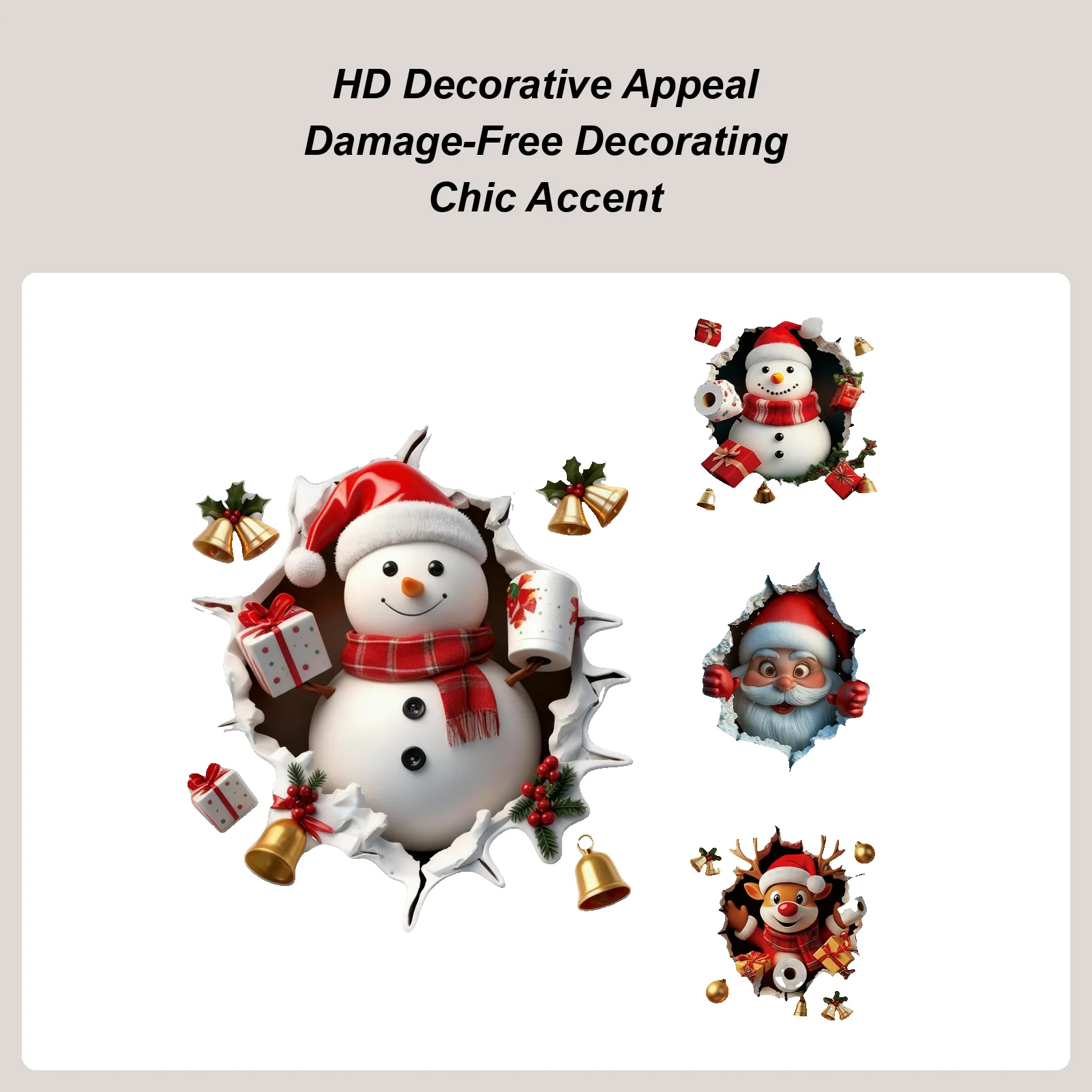 25x29cm Christmas Theme Wall Decals Snowman / Santa Claus / Deer Removable Cute Cartoon Home Decor For Winter School Class Room