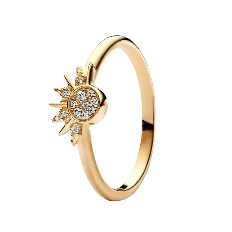 Hotselling 925 sterling zilveren ring uit de exquise gouden serie, sprankelende hartvormige kroonring, modieus charme sieraad cadeau