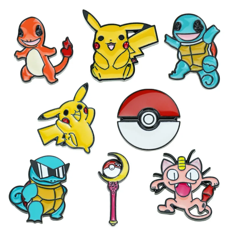 8pcs/set Anime Pokemons Enamel Pin Pikachu Bulbasaur Psyduck Squirtle Badge Brooch Denim Clothes bag Cute Animal Jewelry Gift