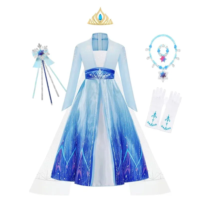 فستان إلسا للفتيات لحفلات الأميرة فستان طويل الرأس إلسا 3 4 5 6 7 8 9 10 سنوات