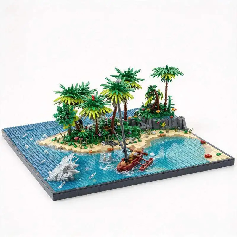 5586PCS MOC Coral Reef Tropical Paradise Diorama Palm Trees Lagoon Building Blocks Model DIY Assembly Display Collection Gift