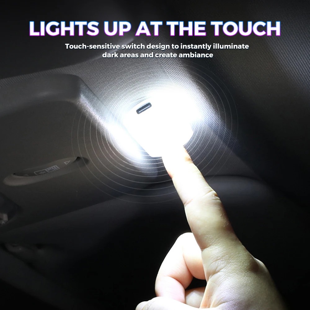 1 Piece Wireless Mini Car Light LED Touch Light Car Interior Light Roof Reading Light Colorful Car Ambience Light USB Charging