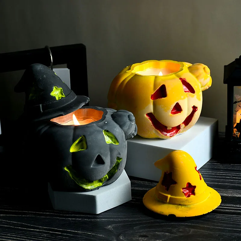 Pumpkin Storage Box Epoxy Resin Mold With Cover DIY Halloween Candle Holder Candy Storage Mold Home Party Decoration