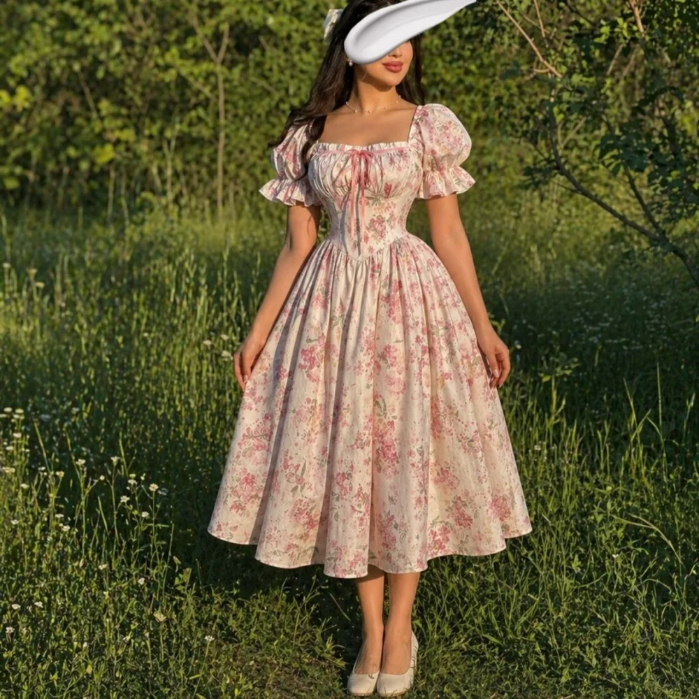

Customized Ladies Grace Dresses Square Neck A-line Midi Dresses Wedding Party Dress Modern Style Homecoming Dresses
