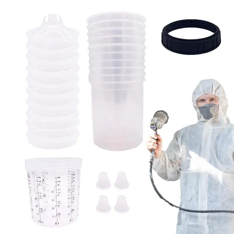 

Paint Sprayer Mixing Cup Automotive Paint Kit With 10 Inner Cups & 10 Lids Efficient Painting Cup Liners Transparent