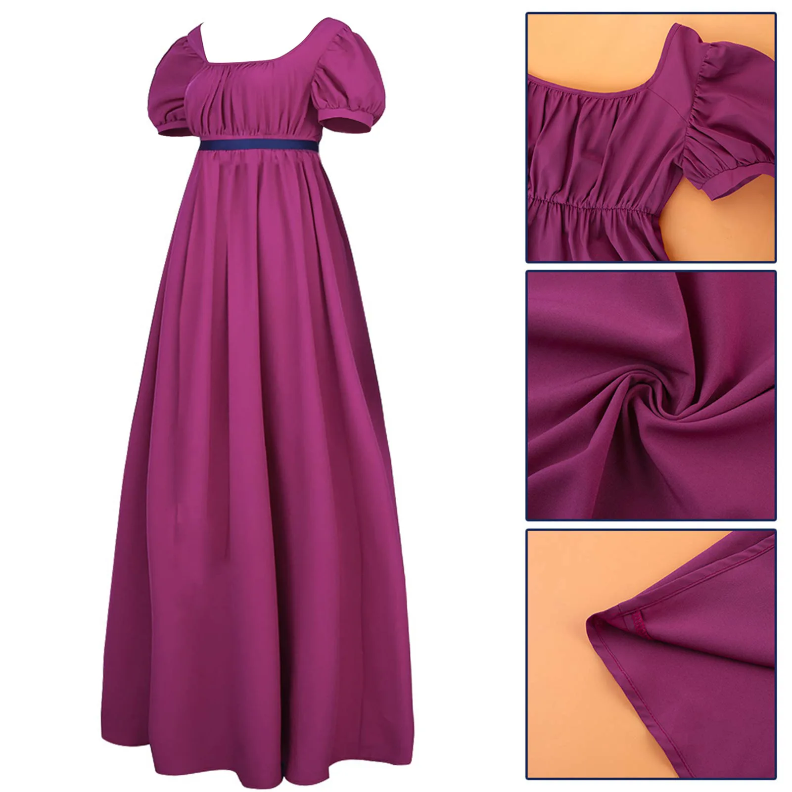 Regentschaft Kleider für Frauen mit Satin Schärpe gekräuselte Puff ärmel Empire Taille Kleid Kleid Halloween Kostüm Maxi kleider