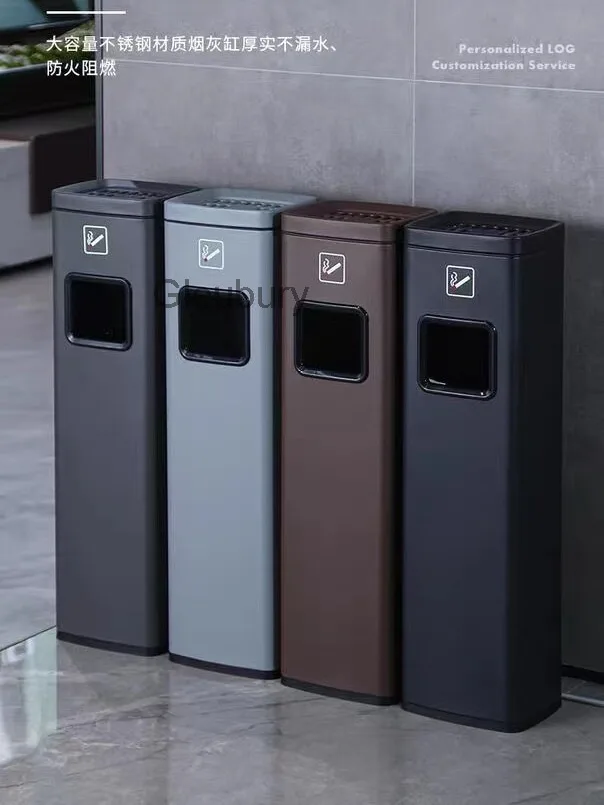 Commercial smoking area ashtray and trash can, outdoor, high-end hotel lobby, elevator entrance, vertical stainless steel smoke