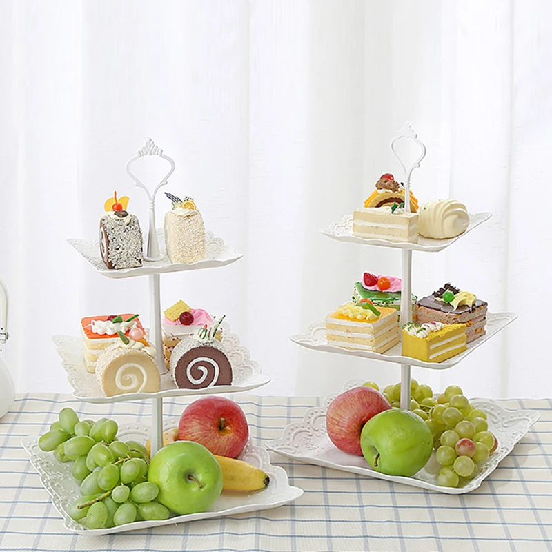 Three layer fruit plate dried fruit plate afternoon tea Dim sum tray dessert table cake rack