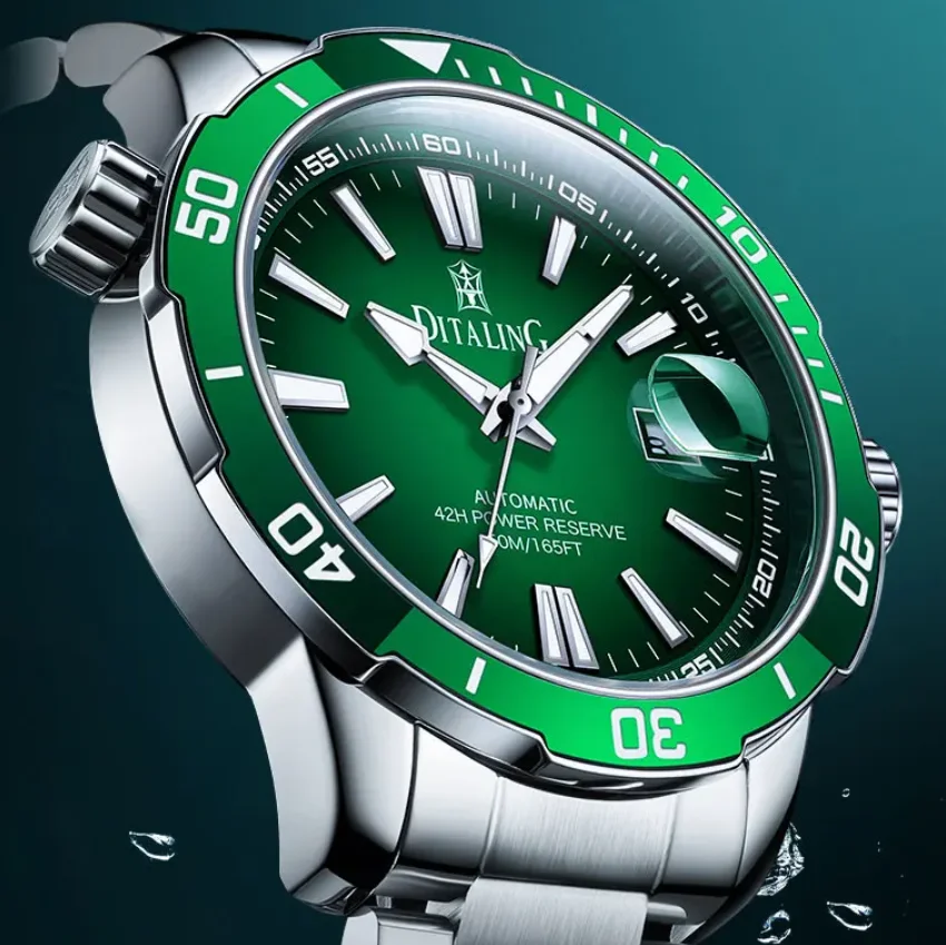 

DITALING мужские автоматические часы 42 мм военные механические наручные часы 5ATM водонепроницаемые светящиеся сапфировые выпускные клапаны спортивные
