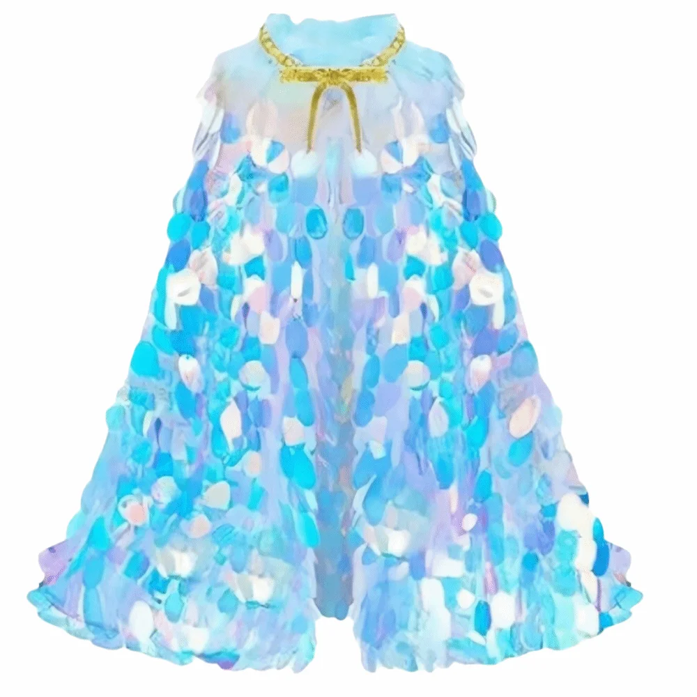 Cute Birthday Party Dress Up Mermaid Sequin Cape Dress Prop Gift Sequined Clothes Princess Role Play Cape Girls