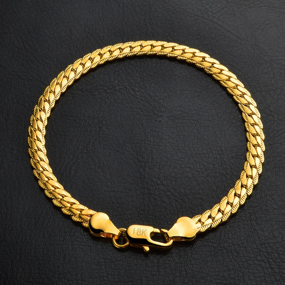 Classic 5MM Gold Color Chain Bracelet For Women Men Silver Plated Wrap Bangle Wedding Party  Jewelry 20cm 8Inches