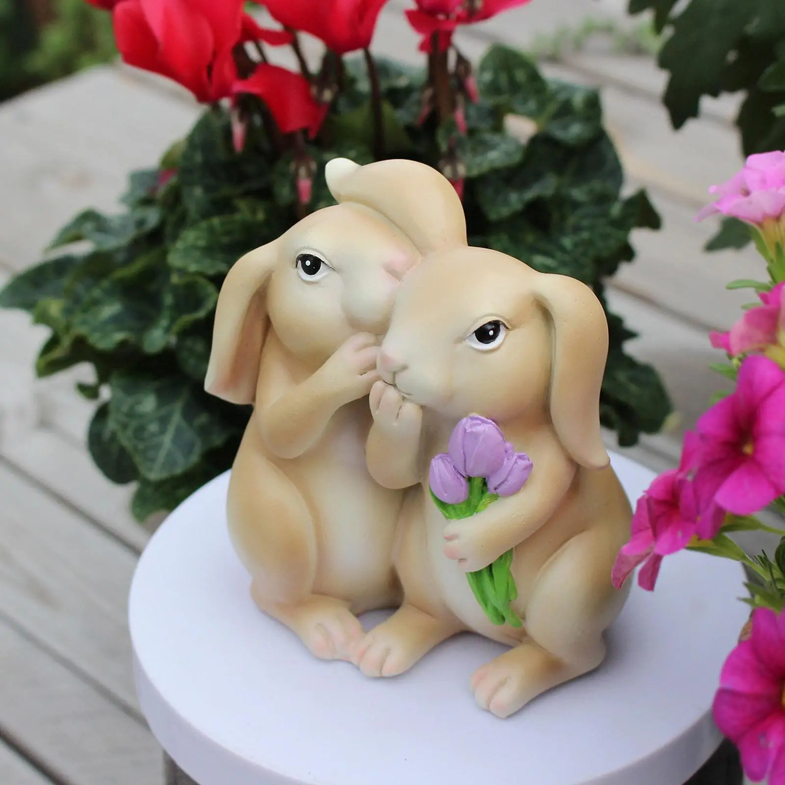 Easter Bunny Statue Rabbit Figurine Cute Resin Decorative Easter Decor Tabletop Ornament for Office Table Balcony Porch Home