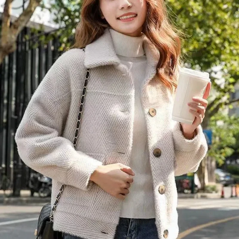 

Осенне-зимние короткие корейские куртки из искусственного меха норки, женская одежда, универсальная куртка из золотой норки, простое пальто