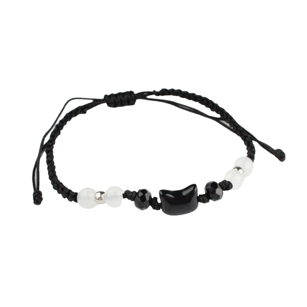 Fashion Handmade Black Rope Bracelet Black And White Cat Moonstone Adjustable Bracelet Minimalis Adjustable Jewelry Gifts Girl