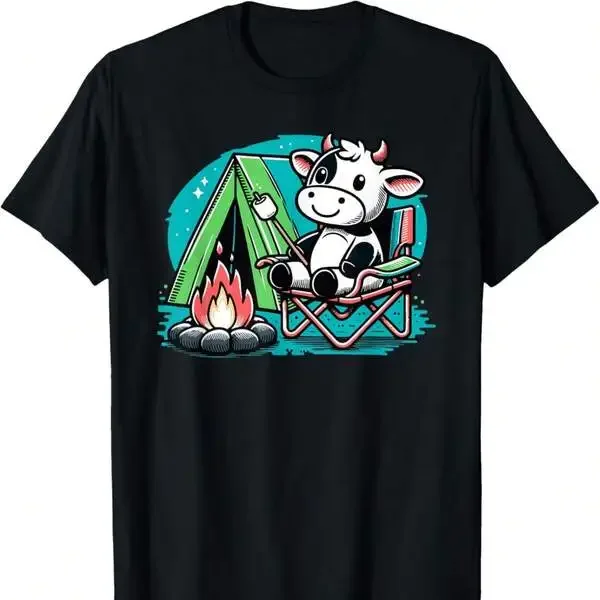 Cute Cow At The Campfire S'more Camping T-Shirt