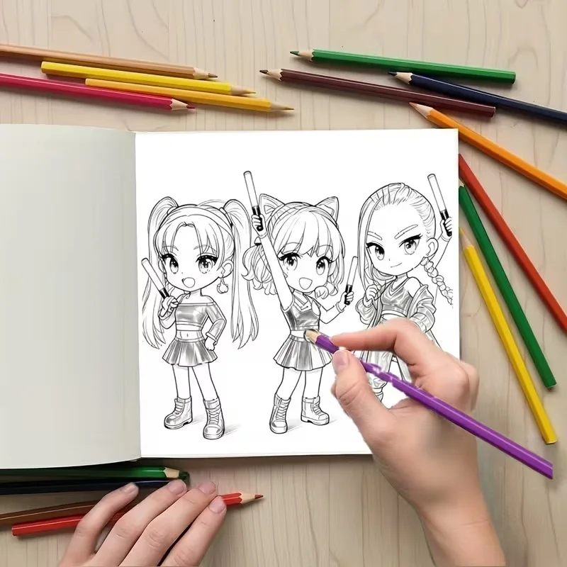 Fun Graffiti Art Book, K-POP Style, Cute Coloring Book, 24 Cute Cartoon Patterns, Stress Relieving Coloring