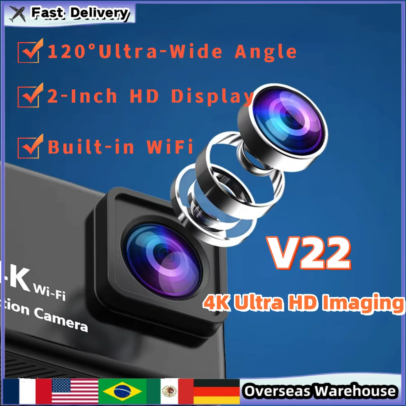 

Action Camera Ultra HD 2.0-inch 4K/30FPS WiFi Helmet Video Recording Cycling Skiing Sport Cameras 30m Underwater Waterproof Gift