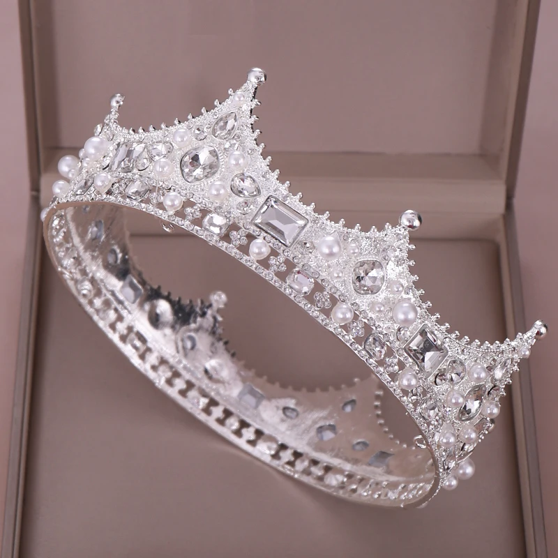 Vintage Wedding Crown Tiara Crystal Pearl Round Baroque Bridal Headdress Crown Wedding Hair Accessories Bridal Crown Headwear