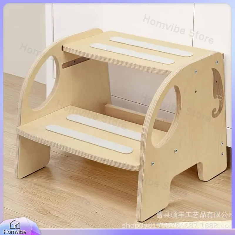 Wooden Kids Step Stool 2 Tier Non Slip Baby Elephant Climbing Stool Toddler Hand Washing Aid Household Furniture Safety